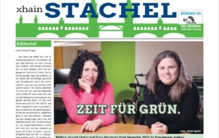 Stachel 2023 Coverfoto Gruenes Rathaus mit Jarasch und Herrmann