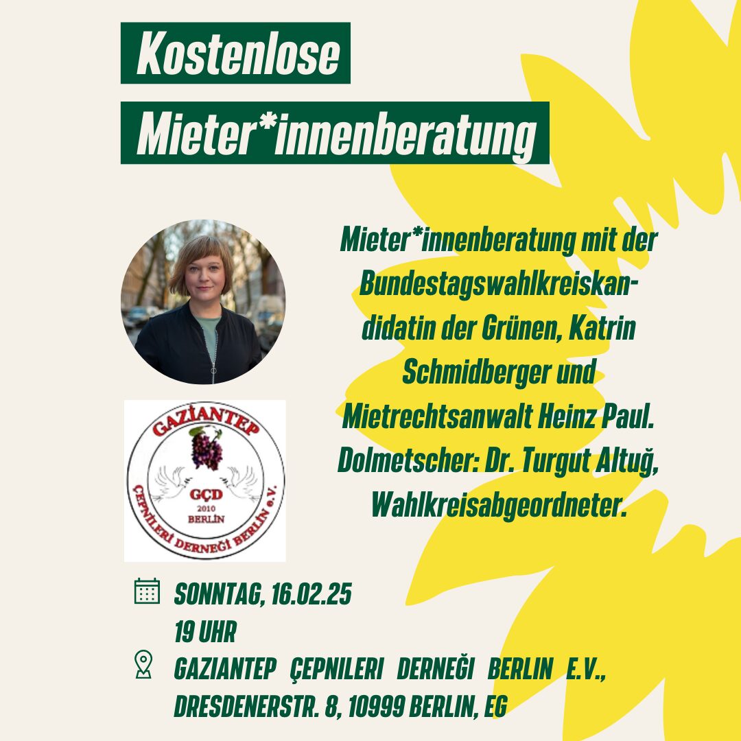 Kostenlose Mieter*innenberatung mit Katrin Schmidberger (mit türkischer Übersetzung)